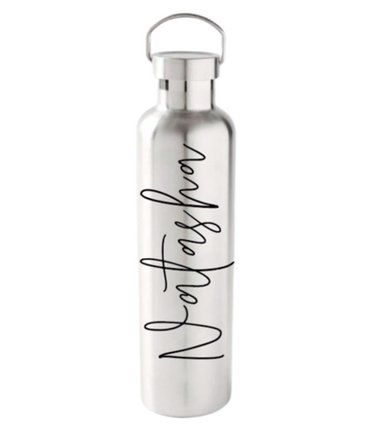 Personalised Drink Bottle - Stainless Steel Silver 1L