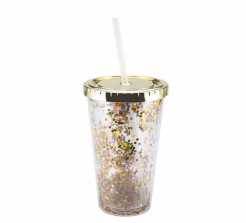 Kids Straw Cup - Gold Sparkles